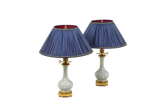 Lamps in Celadon Porcelain, 1880s, Set of 2