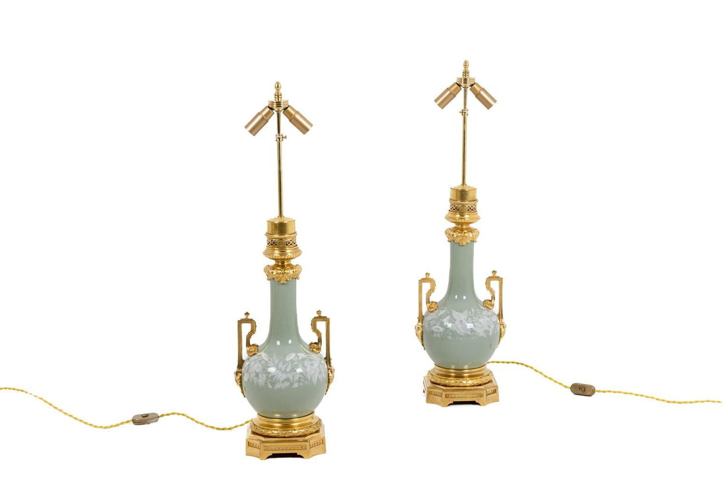 Lamps in Celadon Porcelain and Gilt Bronze from Maison Gagneau, 1880s, Set of 2