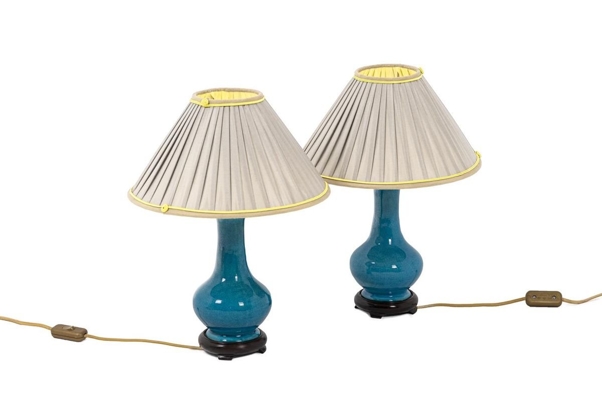 Lamps in Ceramic and Gilt Bronze by Pol Chambost, 19th Century, Set of 2