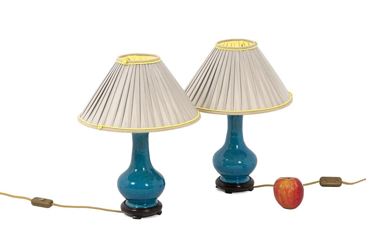 Lamps in Ceramic and Gilt Bronze by Pol Chambost, 19th Century, Set of 2