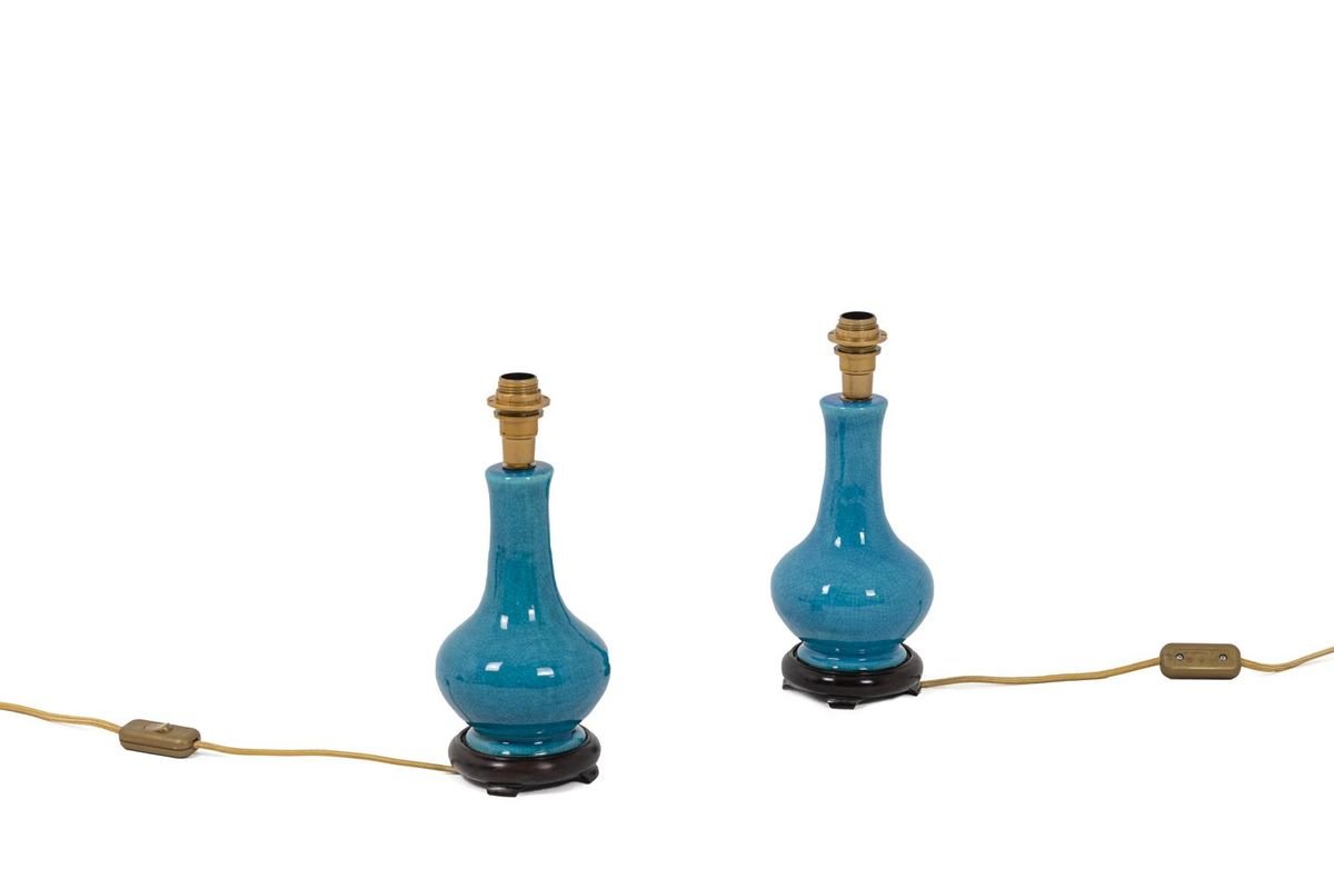 Lamps in Ceramic and Gilt Bronze by Pol Chambost, 19th Century, Set of 2