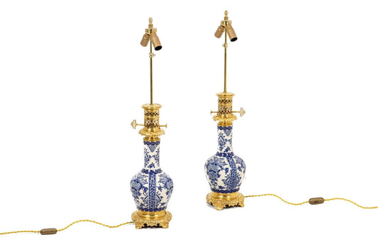 Lamps in Gien Porcelain and Gilt Bronze, 1880s, Set of 2