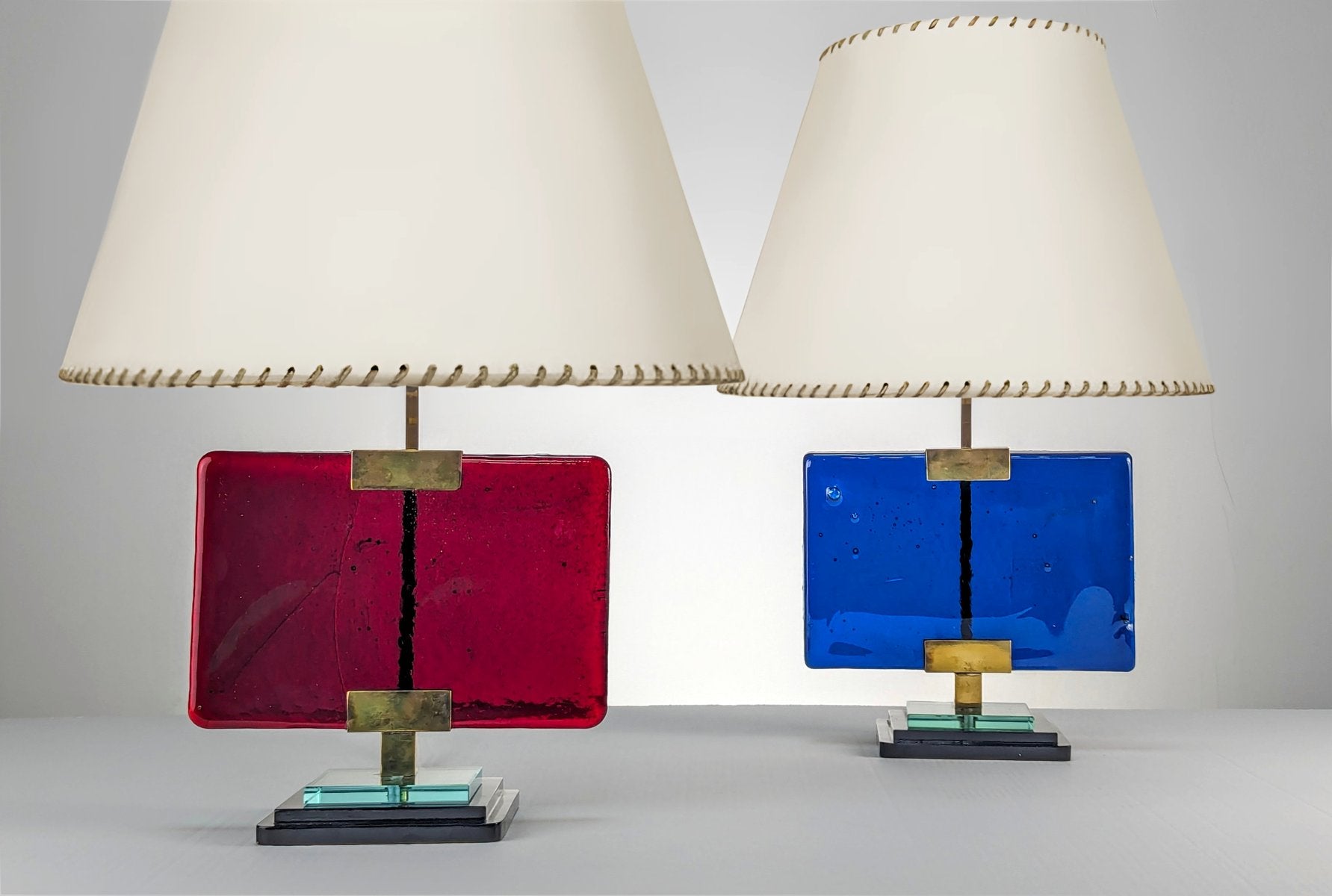 Lamps in Glass and Brass attributed to Pietro Chiesa for Fontana Arte, 1950s, Set of 2