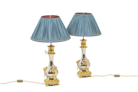 Lamps in Metal and Gilded Bronze, 1880, Set of 2