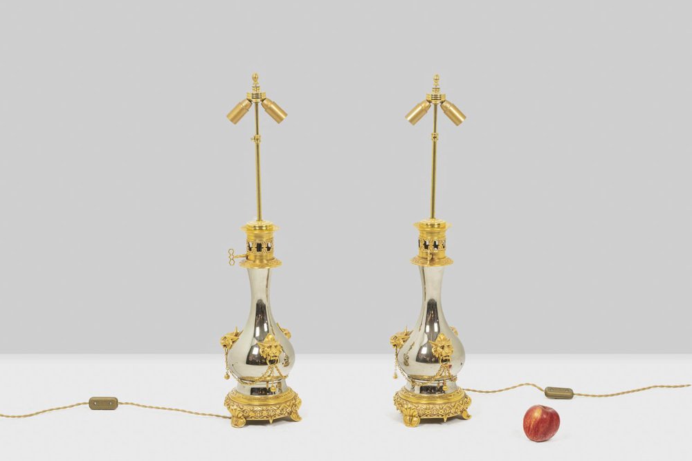 Lamps in Metal and Gilded Bronze, 1880, Set of 2