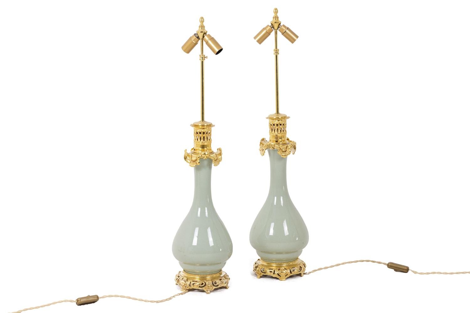 Lamps in Porcelain of Céladon and Bronze, 1880