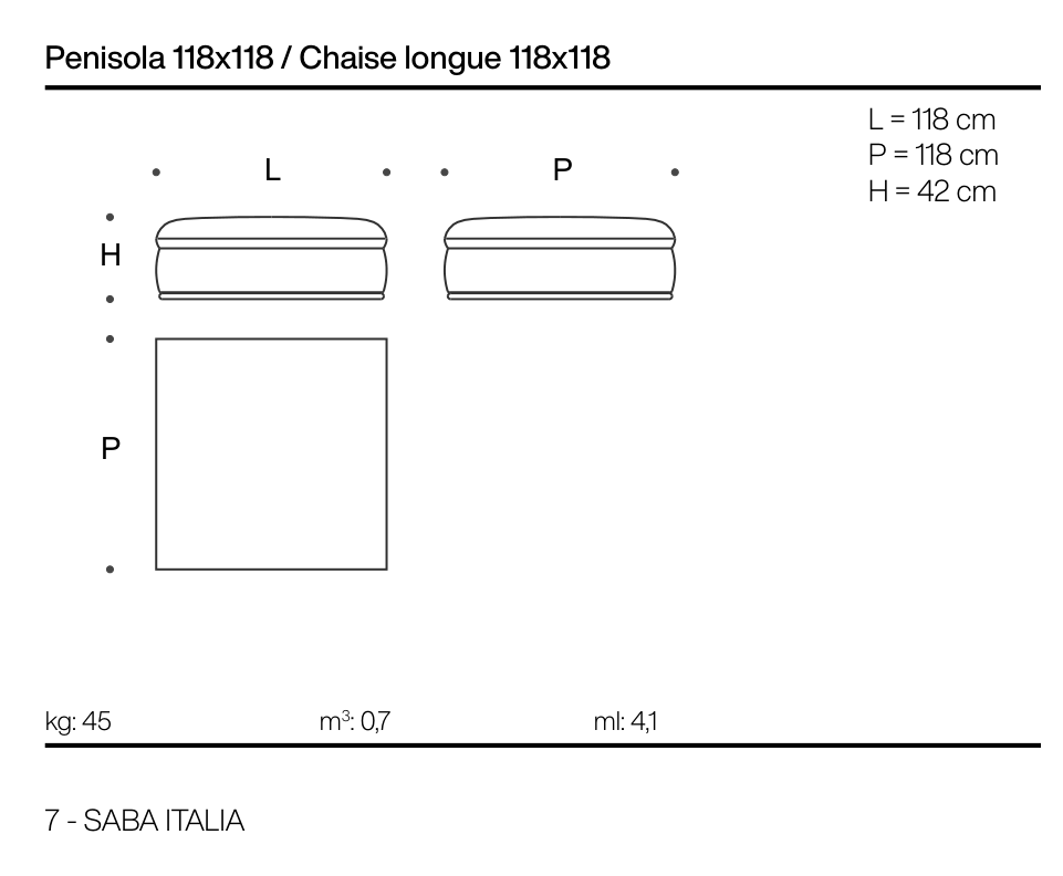 LAND Penisola 118×118 (W118×D118×H42)
