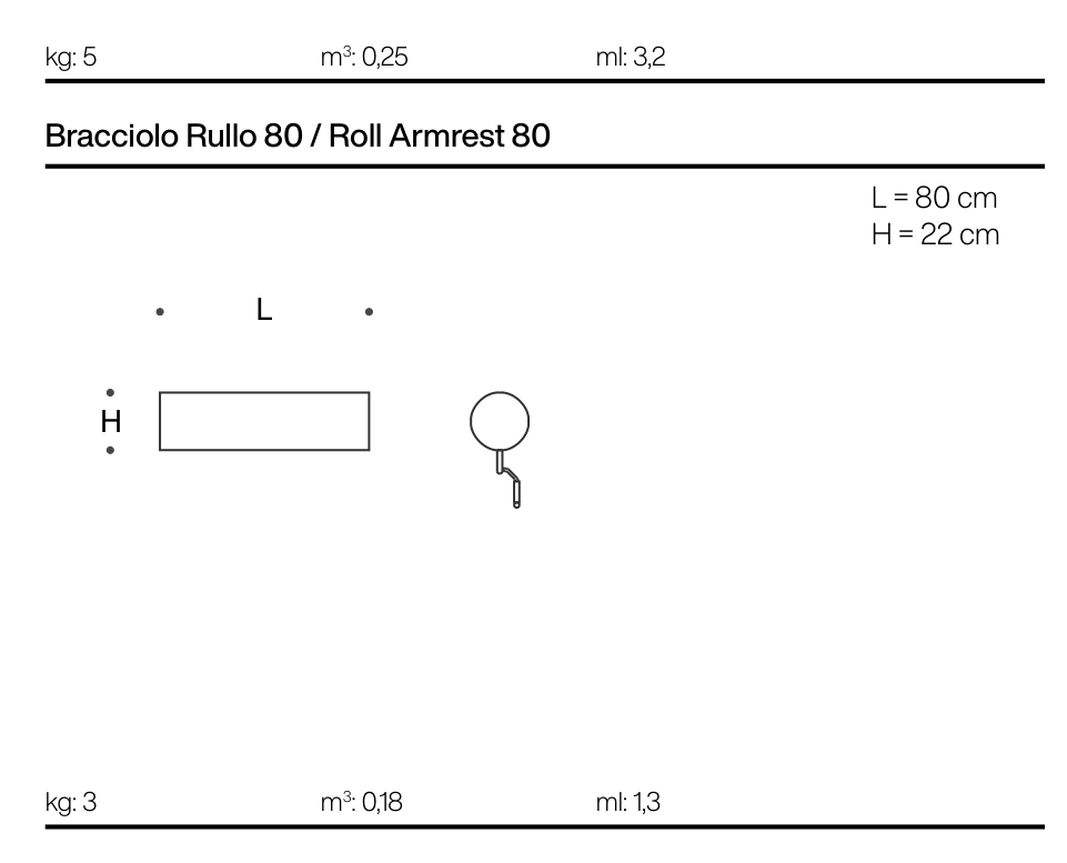 LAND Roll Armrest 80 (W80×H22)