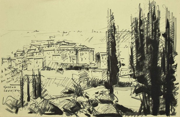 Landscape - Black Marking Pen Drawing by G. Laurieu - 1954 1954-ZCI-759673