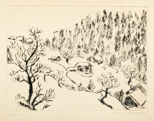 Landscape - Etching and Drypoint by Edmone A. Ades - Mid 20th Century Mid 20th Century-ZCI-755251