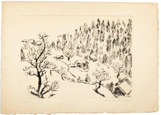 Landscape - Etching and Drypoint by Edmone A. Ades - Mid 20th Century Mid 20th Century-ZCI-755251