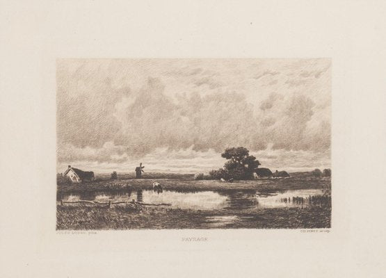 Landscape Etching by C. Pinet after-Jules Dupré, 19th Century-ZCI-786883