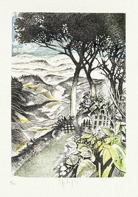 Landscape Etching on Paper by Mario Logli-ZCI-765163