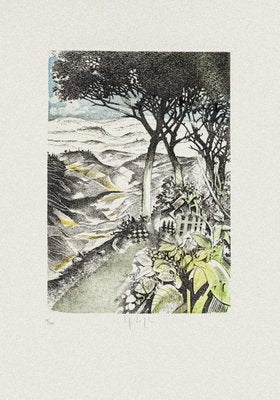 Landscape Etching on Paper by Mario Logli-ZCI-765163