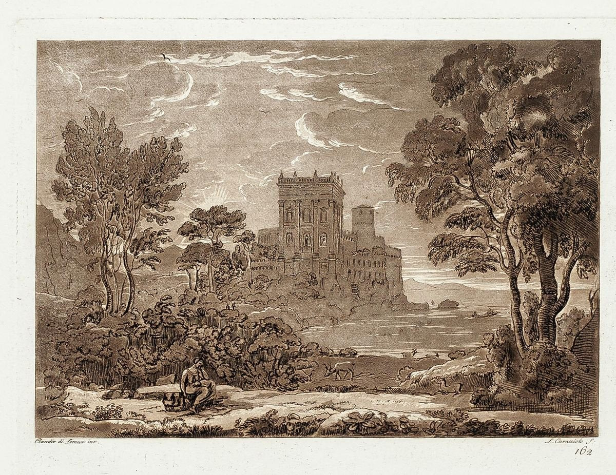 Landscape fromLiber Veritatis - Original B/W Etching after Claude Lorrain - 1815 1815