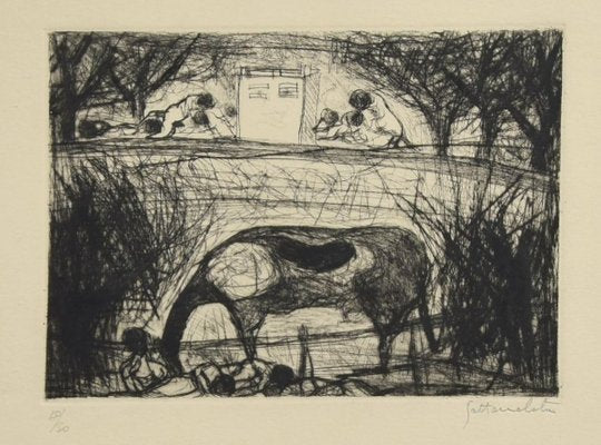 Landscape - Original Etching by N. Gattamelata - Late 20th Century Late 20th Century-ZCI-758356