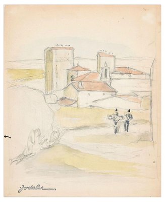 Landscape - Original Pencil and Watercolor by E.C. Jodelet - Mid 20th Century Mid 20th Century-ZCI-758709