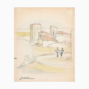 Landscape - Original Pencil and Watercolor by E.C. Jodelet - Mid 20th Century Mid 20th Century-ZCI-758709