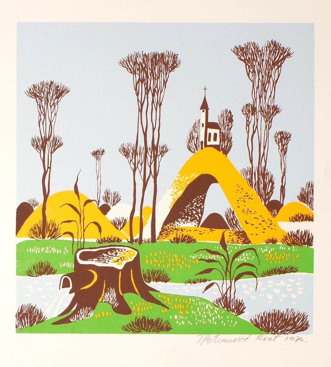 Landscape - Original Screen Print by T.P. Rvat - 1974 1974