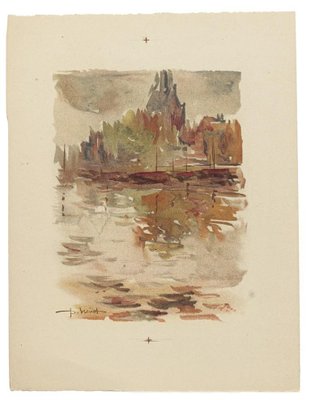 Landscape Watercolor on Paper by Pierre Laurent Brenot-ZCI-773199