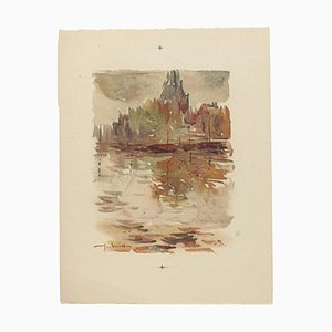 Landscape Watercolor on Paper by Pierre Laurent Brenot-ZCI-773199