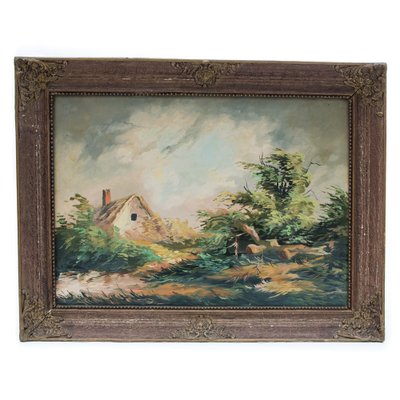 Landscape with a Hut, Oil on Canvas, Framed-FSD-1223649