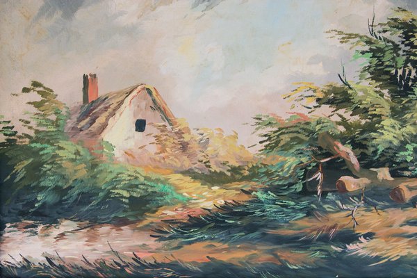 Landscape with a Hut, Oil on Canvas, Framed-FSD-1223649