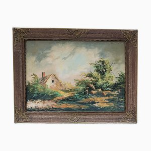 Landscape with a Hut, Oil on Canvas, Framed-FSD-1223649