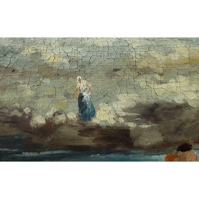 Landscape with Characters by the River, Oil on Canvas, Framed-BEW-2023598