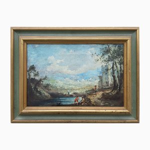 Landscape with Characters by the River, Oil on Canvas, Framed-BEW-2023598