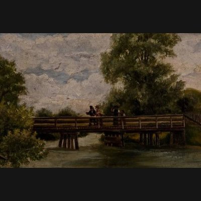 Landscape with Children Playing, 19th Century, Oil on Wood, Framed-FLW-1401924