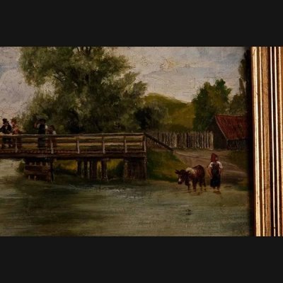 Landscape with Children Playing, 19th Century, Oil on Wood, Framed-FLW-1401924