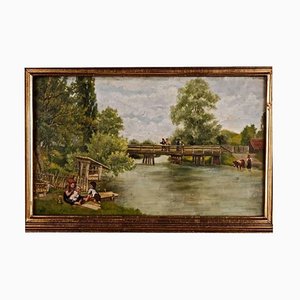 Landscape with Children Playing, 19th Century, Oil on Wood, Framed-FLW-1401924