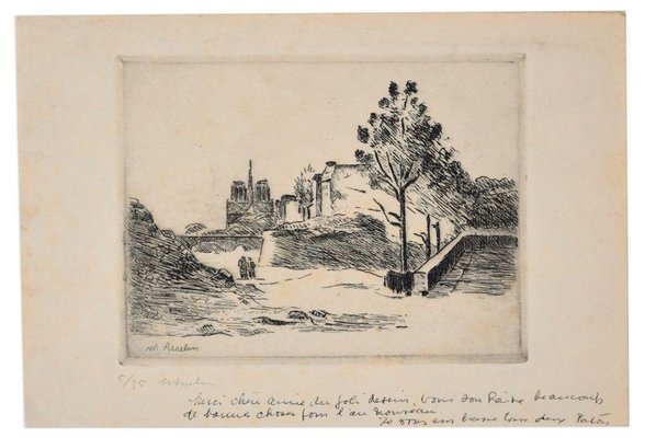 Landscape with Figures - Original Etching by M. Asselin - Early 20th Century Early 20th Century-ZCI-755608