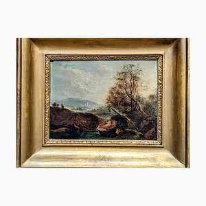 Landscape with Man and Donkey, 1800s, Oil on Wood, Framed-NRC-1776755