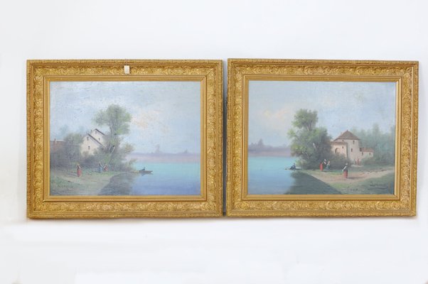 Landscapes, France, Late 1800s, Oil on Canvas, Framed, Set of 2-GAP-1275181