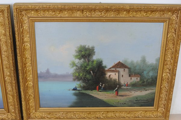 Landscapes, France, Late 1800s, Oil on Canvas, Framed, Set of 2-GAP-1275181