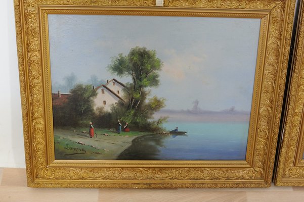 Landscapes, France, Late 1800s, Oil on Canvas, Framed, Set of 2-GAP-1275181