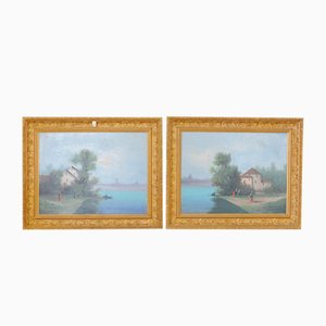 Landscapes, France, Late 1800s, Oil on Canvas, Framed, Set of 2-GAP-1275181