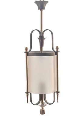 Lantern Hanging Light in Wrought Iron and Bronze, 1940s-AWH-1450795