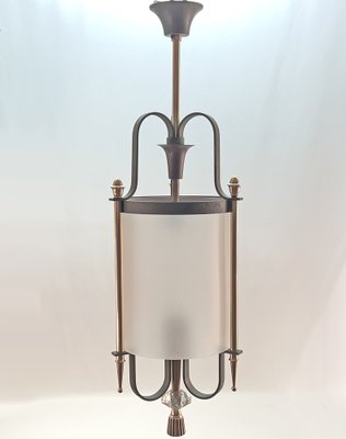 Lantern Hanging Light in Wrought Iron and Bronze, 1940s-AWH-1450795