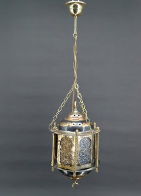 Lantern in Brass and Coloured Glass, North Africa, 20th Century-XNH-1804461