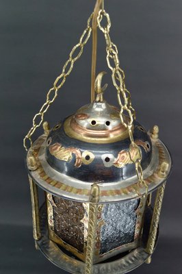 Lantern in Brass and Coloured Glass, North Africa, 20th Century-XNH-1804461