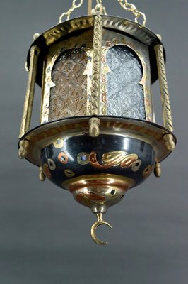 Lantern in Brass and Coloured Glass, North Africa, 20th Century-XNH-1804461