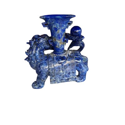 Lapis Lazuli Buddhist Lion and Vase, 20th-Century-TCS-1065584