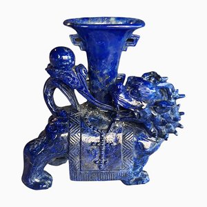 Lapis Lazuli Buddhist Lion and Vase, 20th-Century-TCS-1065584