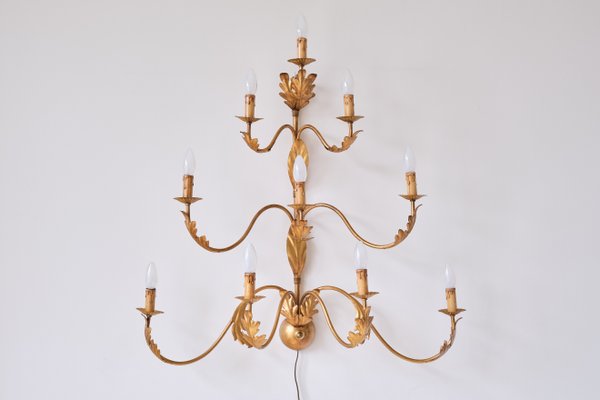 Large 10 Arm Gilded Wall Light by Banci Firenze, Italy, 1960s-FMT-1438385