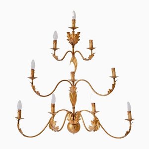 Large 10 Arm Gilded Wall Light by Banci Firenze, Italy, 1960s-FMT-1438385