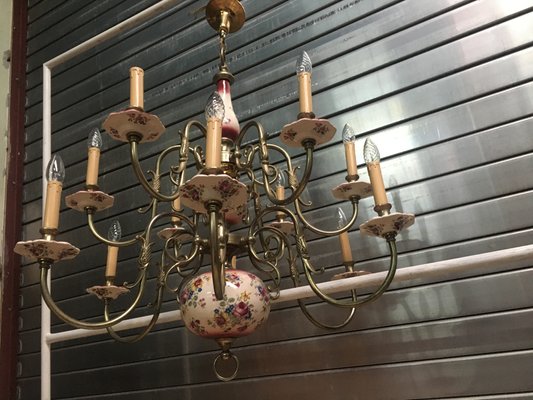 Large 12-Light Ceramic Chandelier, 1950s-WQQ-666494