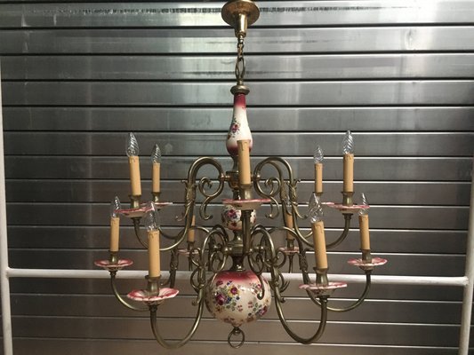 Large 12-Light Ceramic Chandelier, 1950s-WQQ-666494